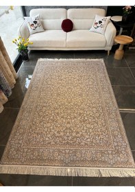 Resim İpek Halı Salon Oturma Odası İpek İpek İran Halısı Gri-krem 