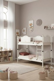 Resim ARGİMO Avangard Ahşap Başlık Metal Ranza Ve Karyola 90x190 Beyaz 