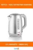 Resim Letsii 1800W Paslanmaz Çelik Kettle 1.8 Litre Kapasite 