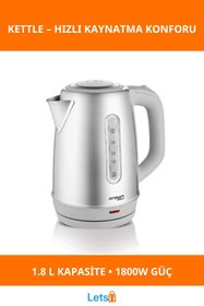 Resim Letsii 1800W Paslanmaz Çelik Kettle 1.8 Litre Kapasite 