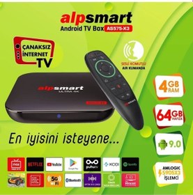 Resim Alpsmart 4k 4 Gb Ram 64 Gb Hafıza Sesli Akıllı Kumandalı Ethernet Girişli Wifi+hdmı İp Tv Box 
