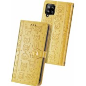 Resim Yihang Boutique Durumda Samsung Galaxy A42 5g Flip Cüzdan Kabartmalı Kapak Etui Housse Kedi Köpek Desen - Sarı (Yurt Dışından) 