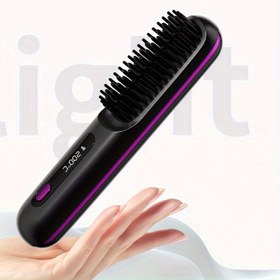 Resim Kablosuz Taşınabilir Kıvırma ve Düzleştirme Tarakı LCD Ekranlı, Nazik Saç Bakımı için Seramik Isıtma, Negatif İyon Teknolojisi, USB Şarj Edilebilir, Tüm Saç Tipleri İçin Çift Fonksiyonlu Stilist, Seyahat için Kompakt Tasarım 