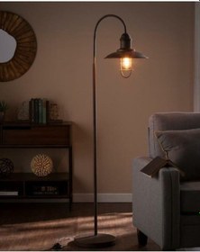 Resim Rys Tasarım Retro Matal Siyah Kafesli Otantik Dekoratif Köşe Lambası Lambader 