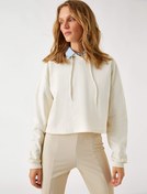 Resim Kapüşonlu Crop Sweatshirt 