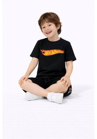 Resim Miniko Kids Erkek Çocuk Hot Wheels Modelli Pamuk Şortlu Takım Siyah 