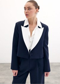 Resim Sateen Kontrast Kısa Ceket - Lacivert-134449 Lacivert 