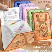 Resim 13 Katmanlı Sevimli Karikatür A4 Dikey Düzenleyici Çanta - Büyük Kapasiteli 37cm x 24cm, Elastik Kayış Kapatma, Ofis ve Okul Malzemeleri için Taşınabilir Dosya Depolama, Çoklu Renkler (Pembe, Mor, Yeşil, Mavi, Kahverengi), Sevimli Torba, Okul Kırtasiye, Eğlenceli Tasarım, Dayanıklı Fermuar 