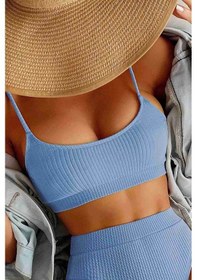 Resim Angelsin Yüksek Bel Özel Kumaş Tankini Bikini Üstü Mavi 001 