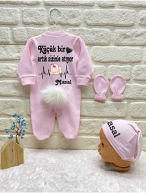 Resim BY TUNA DESİGN Bebek Tulum Seti Masal Isimli Tavşanlı Tulum Pembe Kız Bebek Isme Özel Tasarım 