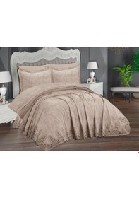 Resim Ege 6 Parça Şönil Nakışlı Pike Takımı Bej Bej 