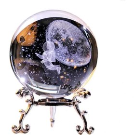 Resim Hediyesahibi 3D Cam Küre 6cm Astronot Tasarımlı Metal Ayaklı İç Mekan Uyumlu 