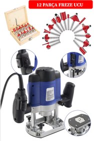 Resim DEKO TURKEY Büyük Boy Çift Kollu Kenar Frezesi Ahşap Dik Freze 6 Kademe Devir Ayarlı +12 Ad Uç Hediyeli 