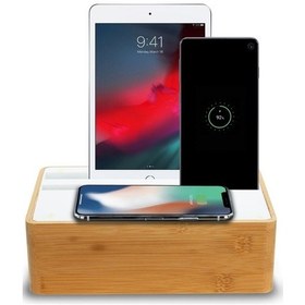 Resim Alldock Wireless Kablosuz Şarj Standı - Bambu / Beyaz 