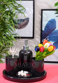 Resim MIARIK DESIGN & DEKORASYON Dekoratif Mermer Yaprak Detaylı 5 Li Banyo Seti Takımı 