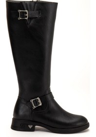 Resim Siyah Kadın Çizme Düz Topuklu Bilek Kemerli-4284 Siyah 