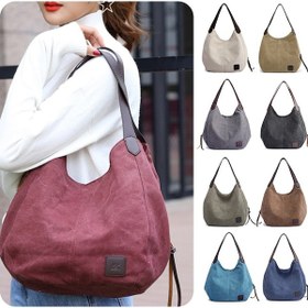 Resim Hallow-kadın Kanvas Omuz Çantası Çanta Çok Cepli Vintage Tote Mavi 