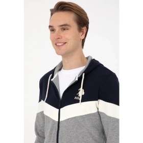 Resim U.S. Polo Assn. Erkek Gri Melanj Örme Hırka %68 Pamuk Rahat Kalıp Tek Cepli Trend Stil 