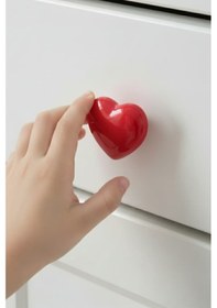 Resim Porselen Çocuk Odası Kırmızı Kalp Mobilya Kulpu Seramik Çekmece Dolap Düğmesi Kırmızı 