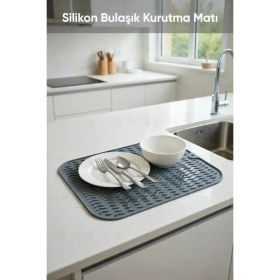 Resim MAİN SHOP Main Shop Kaydırmaz Silikon Bulaşık Kurutma Matı Örtüsü Buzluk Halısı Bulaşıklık Antrasit Renk M-143 