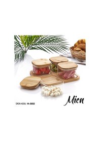 Resim Mien 4'lü Cam Bambu Kapaklı Kahvaltılık M-0002 Ahşap 