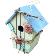 Resim Dofolink Ahşap Kuş Yuvası, Bahçe Ve Balkon Dekorasyonu, Mavi Çatı, Dış Mekan Asılı Askı, Kuş Gözlem İçin, Orman Stili Ahşap Konut 