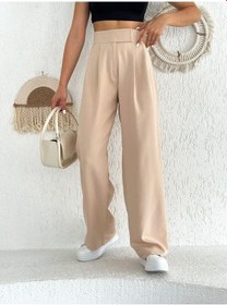 Resim Lavajeans Cırt Cırtlı Bol Paça Plazzo Pantolon Bej Gri 