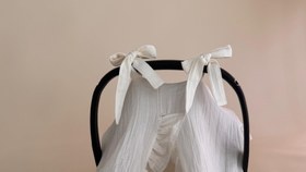 Resim Fırfırlı Puset Örtüsü ve Minderi - 2 Katlı Organik Muslin Krem 