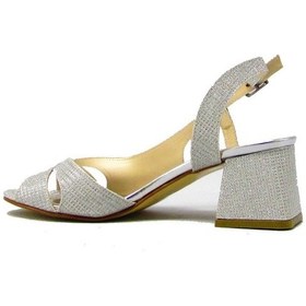 Resim Beety 958 Gümüş Sim Çapraz Bant Kalın Topuk Kadın Abiye Ayakkabı 