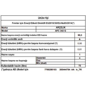 Resim Arçelik AFC 342 G A Fry 72 L Ankastre Fırın 