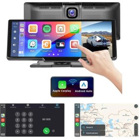 Resim Carplay 10.26 Inç Taşınabilir Kablosuz Carplay Android Auto Ön Arka Kamera Torpido Multimedya Tak Çalıştır 