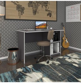 Resim Kenzlife Ofis Masası Yoko Ono Gri Sağ 75 160 80 Raflı Dolap Eşkenar Bilgisayar Çalışma Masası Beyaz 