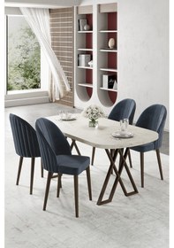 Resim Canisa Kaye Serisi Mdf 90x168 Traverten Mutfak Masası Takımı 4 Antrasit Sandalye Traverten Masa Antrasit Sandalye 