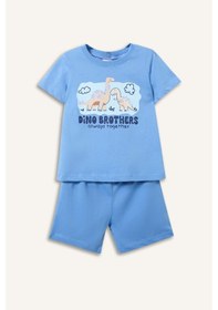Resim Defacto Dinozor Baskılı 2li Pijama Takımı Erkek Bebek H4034a526hsbe194 Mavi-be194 