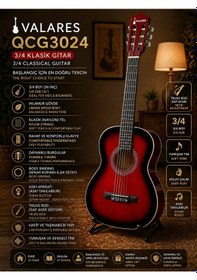 Resim Valares Qcg3024 Kırmızı Klasik Gitar 3/4 Başlangıç & Orta Seviye Yumuşak Tını.kılıf Pena Hediye 