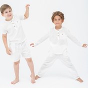 Resim For You Kids 4 Lü Organik Yakası Düğmeli Beyaz Pijama Takımı Diğer