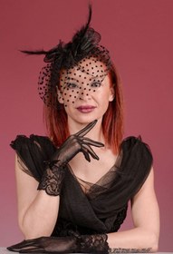 Resim Puantiyeli Gelin Kepi Nikah Şapkası Ve Dantel Bilek Gelin Eldiveni Kombin Set - Siyah 