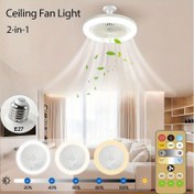 Resim 1 Adet Küçük LED Fan Lamba, Işıklı ve Kumandalı Tavan Vantilatörü - 3 Ayarlanabilir Hız/Parlaklık Seçeneği, Yatak Odası ve Banyo için LED Aydınlatma, Beyaz Yuvarlak Lamba (19.0cm) 