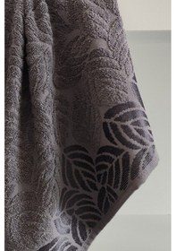 Resim 2'li Jakarlı Yaprak Desenli %100 Pamuk El Yüz Havlusu-50x90cm Antrasıt Antrasit 