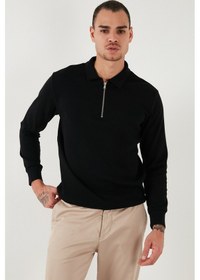 Resim Buratti Pamuklu Regular Fit Yarım Fermuarlı Polo Yaka Erkek Sweat 5905805 Siyah 