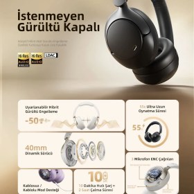 Resim Aesco Qcy H3 Pro Hybrid Anc Hi-Res Ldac Bluetooth 5.4 Kafaüstü Kablosuz Kulaklık Çift Cihaz Desteği Beyaz 