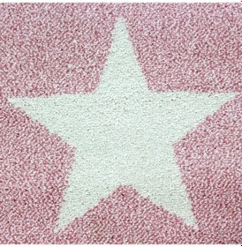 Resim Kalp - Yıldız - Bulut Desen Kolay Bakım Çocuk Halısı Pembe 