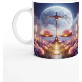 Resim Terazi Burcu Baskılı Kahve Kupası - Ay Işığında Zodyak Bahçesi Vs4 