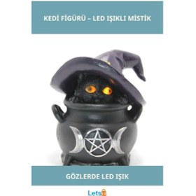 Resim Polyester Kedi Ledli Cadı Temalı Dekoratif Figür 1 Adet 