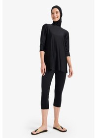 Resim DeFacto Regular Fit 4'lü Hızlı Kuruyan Burkini Tesettür Basic Düz Mayo Takım E3513AX25HSBK81 