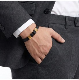 Resim Moncuk Design Erkek Sarı Çelik Ve Siyah Deri Bileklik 33514b4d2 