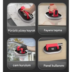 Resim 220 kg Yüksek Güçlü Emiş Dijital Göstergeli Vakumlu Vantuz Cam Seramik Mermer Ağır Yük Taşıma Vakum 