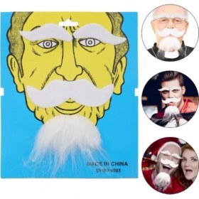 Resim Beyaz Renk Kendinden Yapışkanlı Takma Sakal Bıyık ve Kaş Seti 