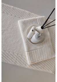 Resim 2'li Diyagonal Çizgili Ayak Havlusu Seti - %100 Pamuk Havlu Takımı - 50x70 Cm Krem Krem 