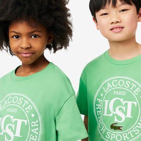 Resim Lacoste Çocuk Bisiklet Yaka Baskılı Yeşil T-Shirt 